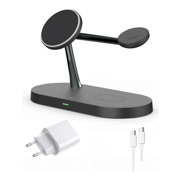 Magnettinen langaton latausasema 3v1 15 W 20 W EU-adapterilla ja yövalolla iPhone, Apple Watch ja AirPods musta 1