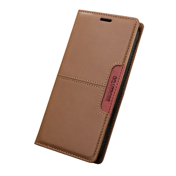 Magnetyczne etui typu flip dla iPhone 17 Skóra sztuczna Ochronne etui z kieszonkami na karty płatnicze Zapięcie magnetyczne brązowy