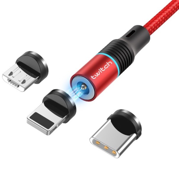 Magnetyczny kabel do ładowania USB K446 czerwony 3 m