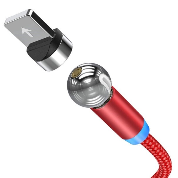Magnetyczny kabel USB z obrotowym złączem czerwony 3