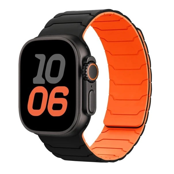 Magnetyczny silikonowy pasek do Apple Watch 42 mm 44 mm 45 mm 46 mm 49 mm Regulowany wygodny pasek z magnetycznym zapięciem do codziennego noszenia pomarańczowy