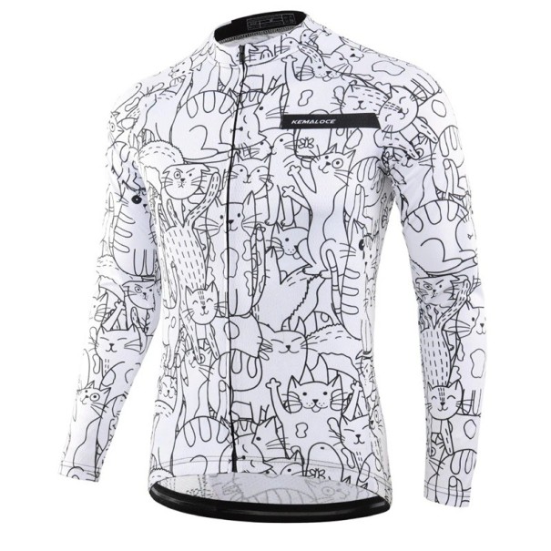 Maillot de cyclisme pour homme à manches longues en tissu respirant avec fermeture éclair et motif de chats pour le cyclisme, le sport blanc XL