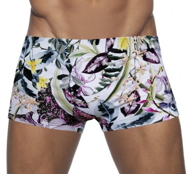 Maillots de bain pour hommes avec fleurs F1008 blanc XS