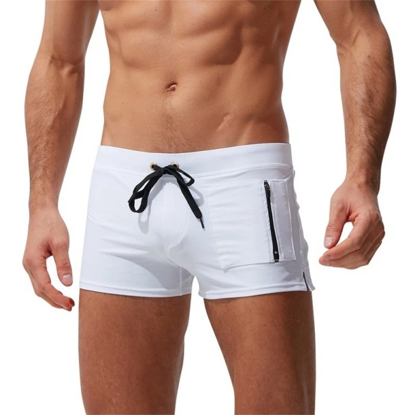 Maillots de bain pour hommes en nylon unis avec poche latérale à cordon élastique séchant rapidement léger coupe confortable blanc XL