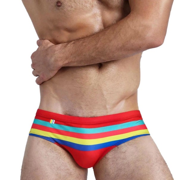 Maillots de bain rayés pour hommes F894 rouge XS