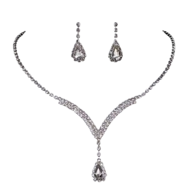 Majestätisches Halsketten-Set mit Ohrringen, Edelstein-Optik, Kupferlegierung, Luxuriöser leichter Hochzeitsschmuck für die Braut 1