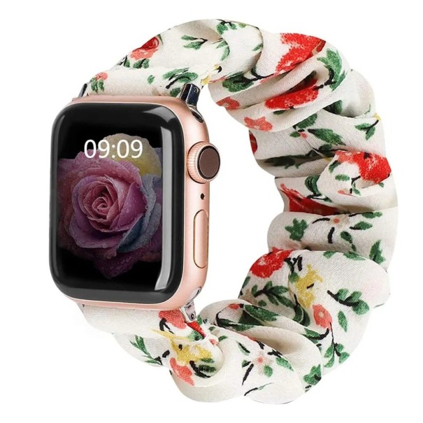 Mäkký biely elastický remienok s červenými kvetmi S 119–160 mm pre Apple Watch 38 40 41 mm Series 1–9 SE SE2 Pružný pohodlný pás 1