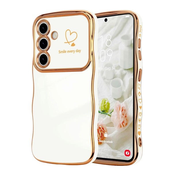 Mäkký kryt na Samsung Galaxy S24 FE so zvlnenými okrajmi a ochranou fotoaparátu PC a TPU Pružný obal na mobil S24 FE Na každý deň biela