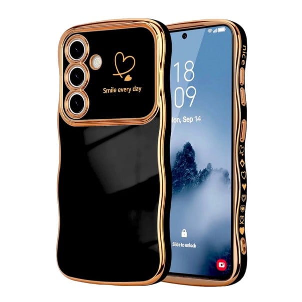 Mäkký kryt na Samsung Galaxy S24+ so zvlnenými okrajmi a ochranou fotoaparátu PC a TPU Pružný obal na mobil Samsung S24 Plus Na každý čierna