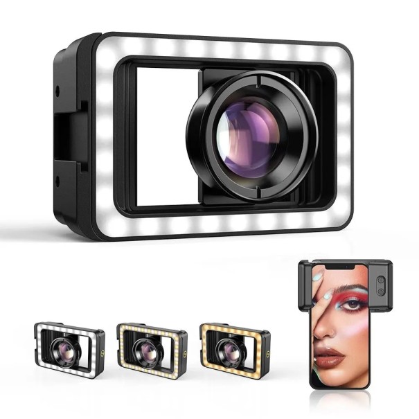 Makro objektiv na mobil 4K HD 100 mm s LED výplňovým světlem a univerzální svorkou pro iPhone Samsung i všechny smartphony černý 1