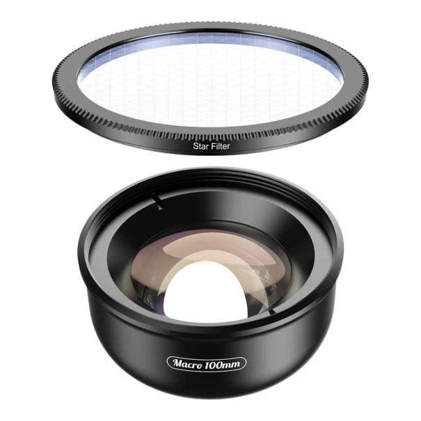 Makroobjektiv für Mobilgeräte 100 mm mit Sternfilter 37 mm und universellem Clip Schwarz für detailreiche Fotos von Schmuck, Lichtern und Natur 1