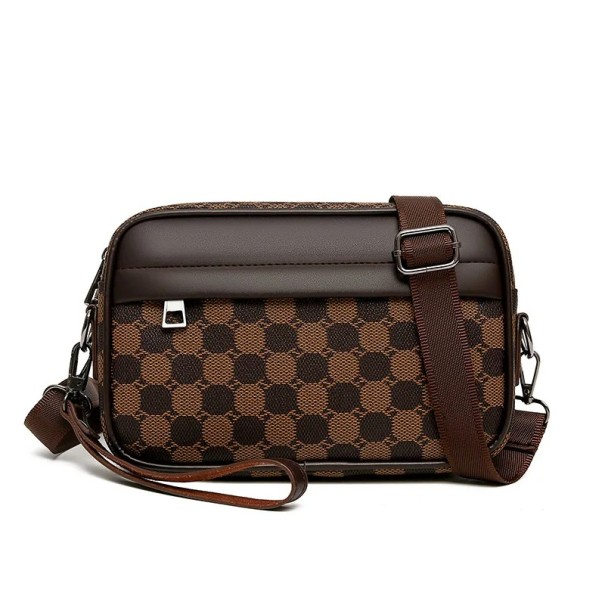 Mala crossbody para homem 24×14×5 cm Mala de ombro em pele sintética Mala de escrita com design de bolinhas Mala de viagem de luxo castanho