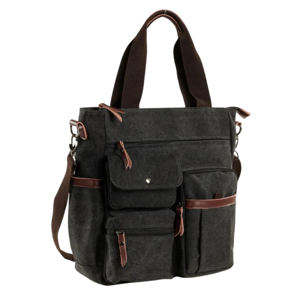 Mala de crossbody em tela para homem 35×30×10,5 cm Vintage pasta a tiracolo Unisex mala de trabalho para viagens Pasta universitária preto