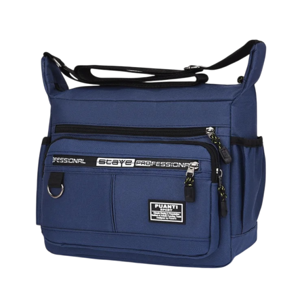 Mala de ombro masculina impermeável 25×25,7×13,3 cm Pequena mala de trabalho Oxford de nylon e poliéster com múltiplos bolsos azul