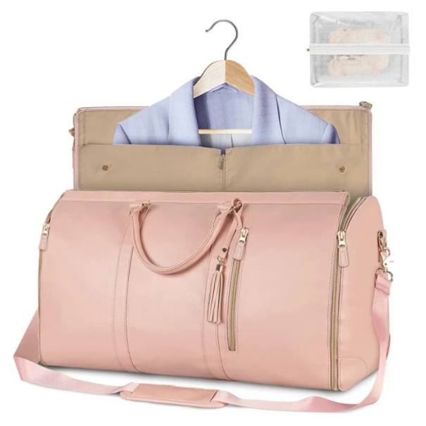 Mala de viagem feminina dobrável 52 x 25 x 32 cm Mala prática de ombro em couro PU Bolsa grande elegante Bagagem para fim de semana e férias rosa