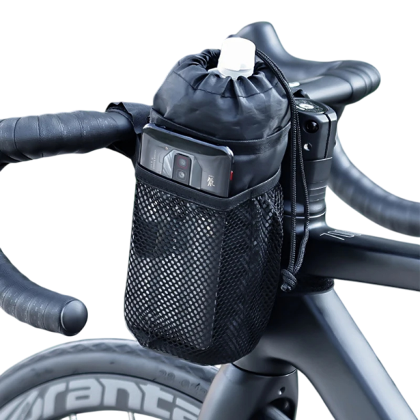 Mala multifuncional de ciclismo para água e telemóvel 23,5×11 cm Suporte impermeável preto para garrafa e telefone Para guiador ou selim Bolsa 1