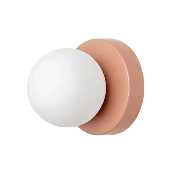 Malá nástěnná LED lampa s kulovým stínidlem, 8 x 10 cm, závit E9, teplé bílé světlo 2700-3500K, plast a kov, do ložnice a chodby růžová