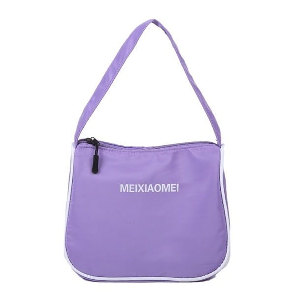Mala pequena para senhora com alça curta Mala de nylon com fecho éclair Acabamento de bordas contrastante 22 x 9,5 x 19 cm roxo claro