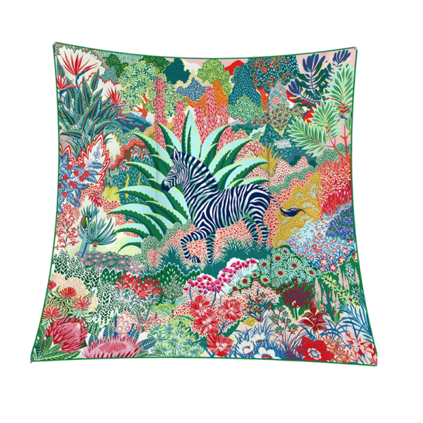 Malende landskab med zebra kvadratisk tørklæde Dame mode trend Multifunktionelt tørklæde til hoved, hals og krop Elegant accessory flerfarvet