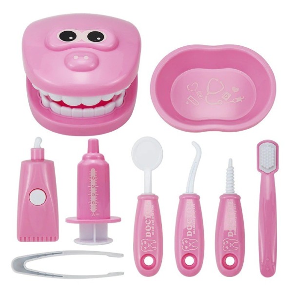 Maletín infantil con material dental 9 uds. rosa