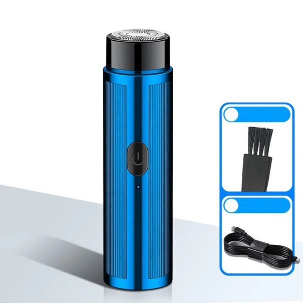 Malý elektrický holicí strojek pro muže i ženy s rotační hlavou z nerezové oceli 9,2 x 2,2 cm modrá