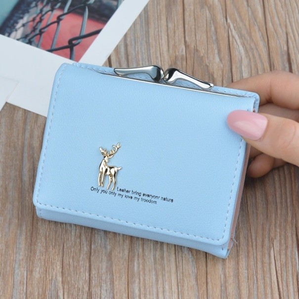 Mały portfel damski z jeleniem jasnoniebieski