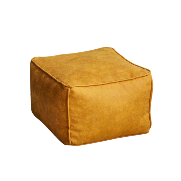 Malý retro taburet bez náplně 45 x 45 x 30 cm umělá kůže čtvercová podnožka opěrka nohou stylový sedák do obývacího pokoje žlutá