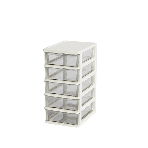 Malý stolní organizér s 5 přihrádkami 15,5x21x31 cm PP plastový box se zásuvkami na kancelářské potřeby a drobnosti bílá