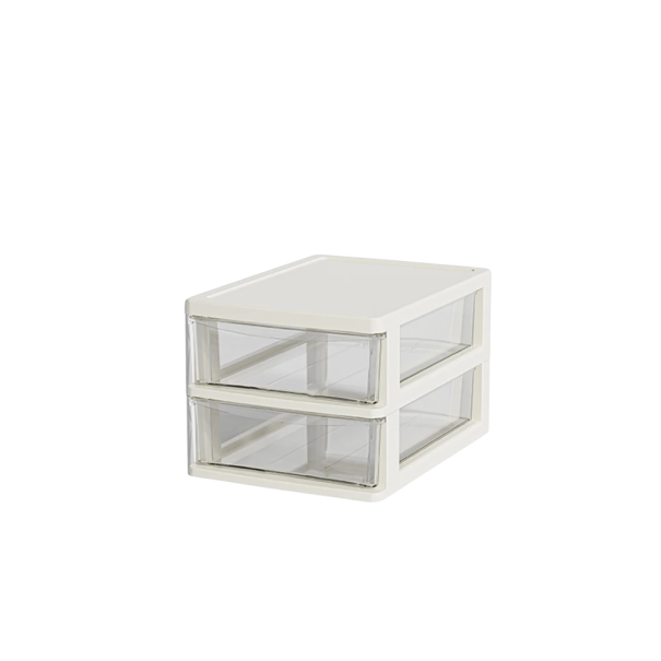 Malý stolní organizér se 2 přihrádkami 15,5x21x13 cm PP plastový box se zásuvkami na kancelářské potřeby a drobnosti bílá