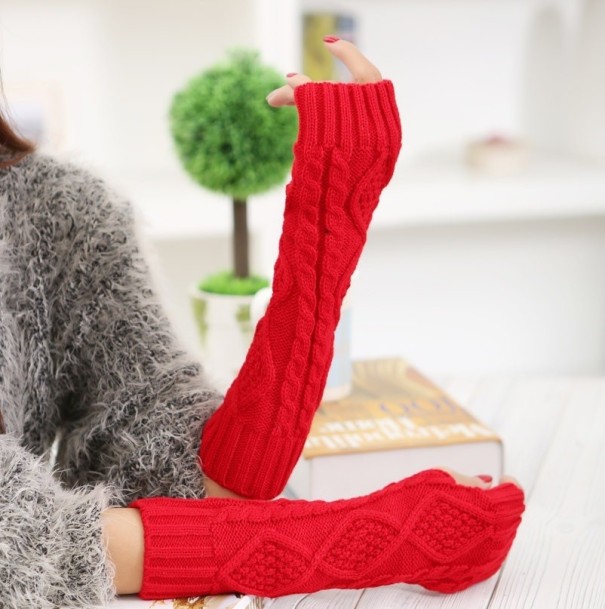 Manchons en tricot pour femmes rouge