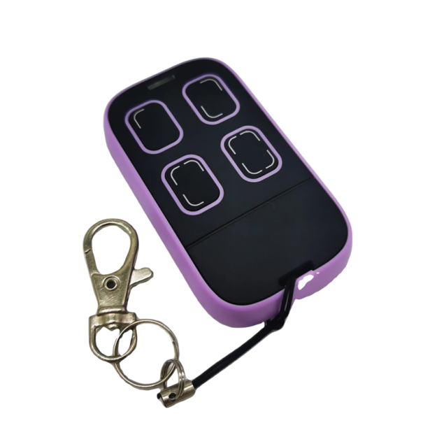 Mando a distancia universal duplicador 280-868 MHz 4 botones Control de puerta de garaje Multifrecuencia Alcance 150 m Batería CR2032 morado