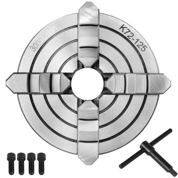 Mandrin de tour à 4 mors indépendants de 5 pouces avec mors réversibles et serrage de 48 à 125 mm à l'extérieur et de 7 à 57 mm à l'intérieur argenté 1