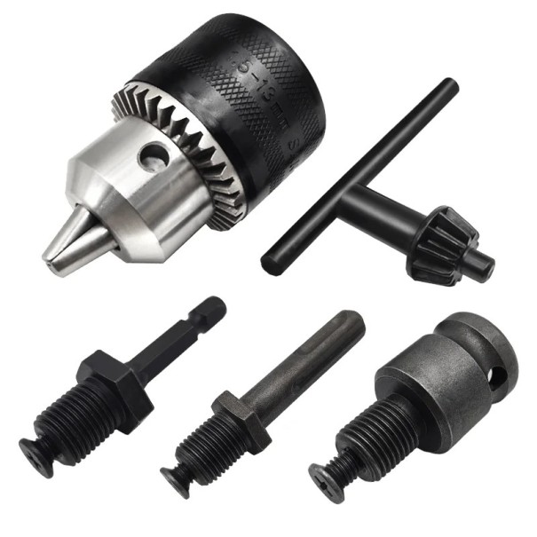 Mandrino per trapani con serraggio da 1,5 a 13 mm e filettatura 1/2" 20UNF nero 4 pezzi con attacco SDS-Plus e esagono 1/4" lunghezza 58 mm 1