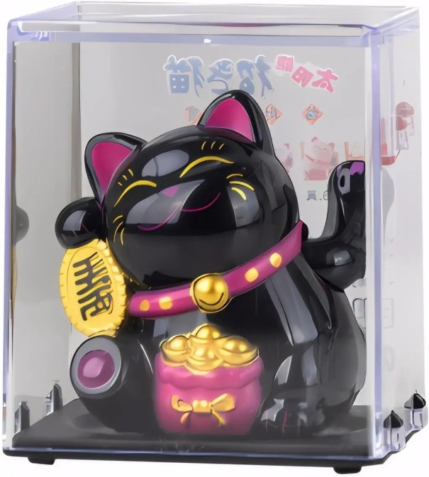 Maneki Neko kat solenergi Bevægelig kat til at tiltrække held og velstand uden batterier Dekoration for held sort