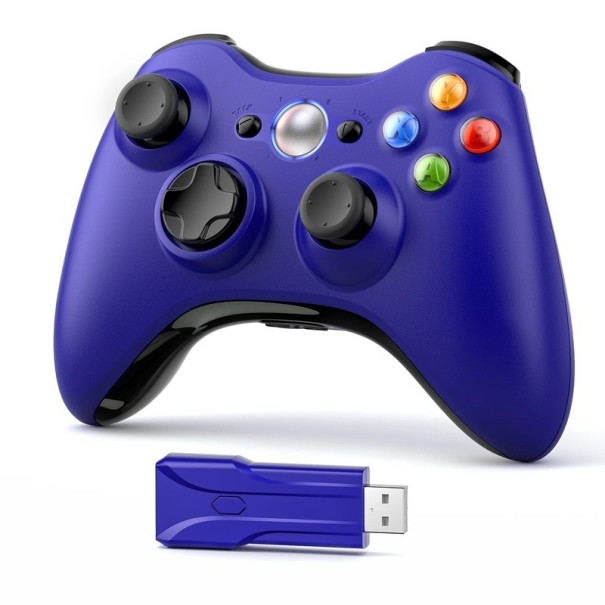 Manette de jeu sans fil pour XBOX 360 avec récepteur USB Compatible avec Windows XP 7 10 Support des piles AA et alimentation USB bleu
