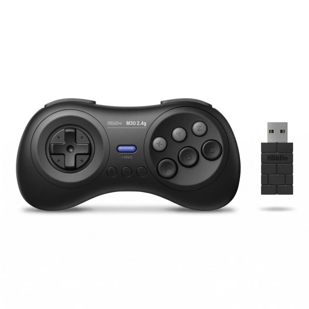 Manette sans fil 14,7 x 7,4 cm avec récepteur 2,4 GHz et six boutons d'action noirs pour consoles de jeux Sega Genesis Mini et Mega Drive Mini 1
