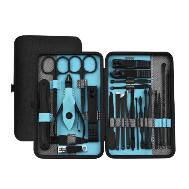 Manicure and Pedicure Set in Black Leather Case Set with Tools for Nail Care on Feet, Hands and Face Nail Clippers, File, Manicure Scissors, Tweezers, Ear Spoon Travel Nail Set in Stainless Steel 25 pcs blue