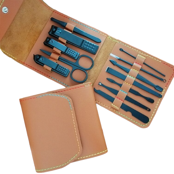 Manicureset 12 stuks bruin