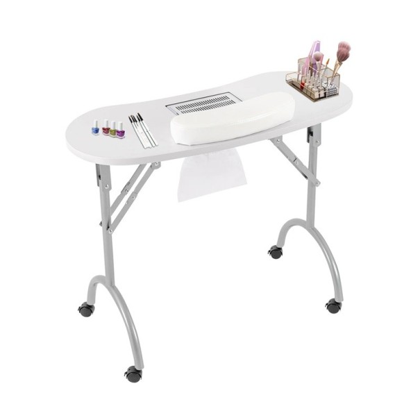 Manikuuripöytä sisäänrakennetulla imurilla 5,5 W taitettava 90 x 40 x 72,5 cm pyörillä ja rannelepuulla valkoinen manikyyriin kotiin ja studioon 1