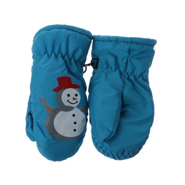Manoplas de invierno para niños con motivo de muñeco de nieve azul