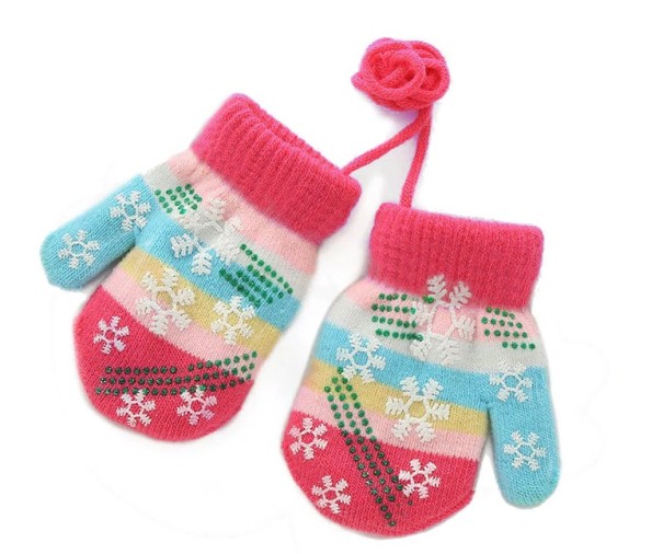 Manoplas de rayas para niños J2880 rosa oscuro