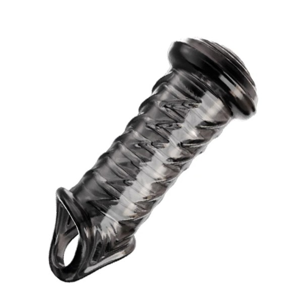 Manșon pentru penis din silicon cu vârf extins în formă de ciupercă și inele de masaj cu mâner pentru testicule în stil sufocat Ambalaj discret negru
