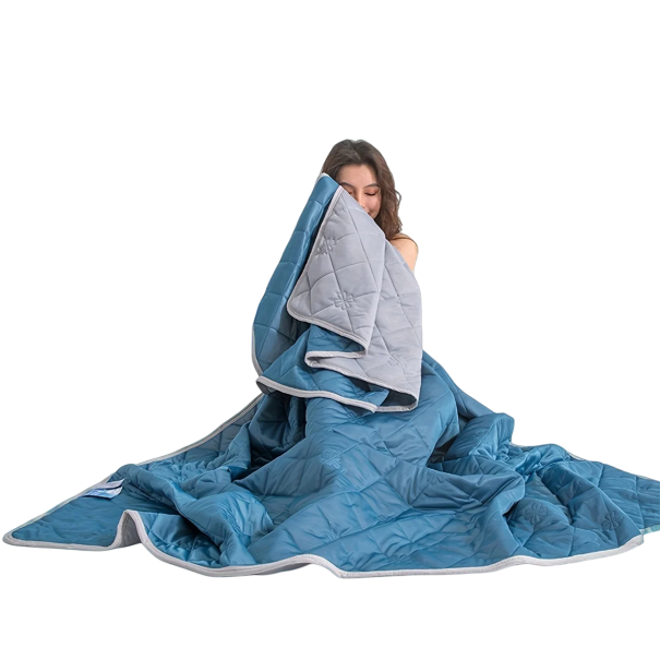Manta refrescante de verano 150 x 200 cm con triple capa transpirable Manta de verano para noches calurosas Diseño reversible azul