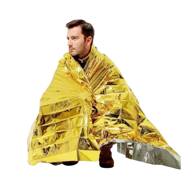 Manta térmica SOS 130 x 210 cm Folha isolante de emergência reutilizável Manta de salvamento em alumínio para carro, natureza e kit de primeiros 1