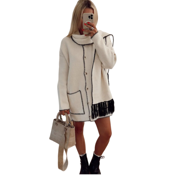 Manteau d'automne pour femmes avec écharpe blanc L