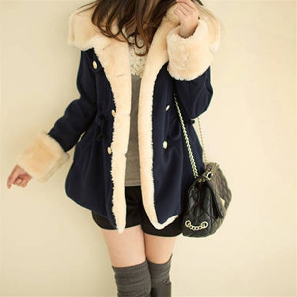 Manteau d'hiver pour femmes en laine J1847 bleu foncé S