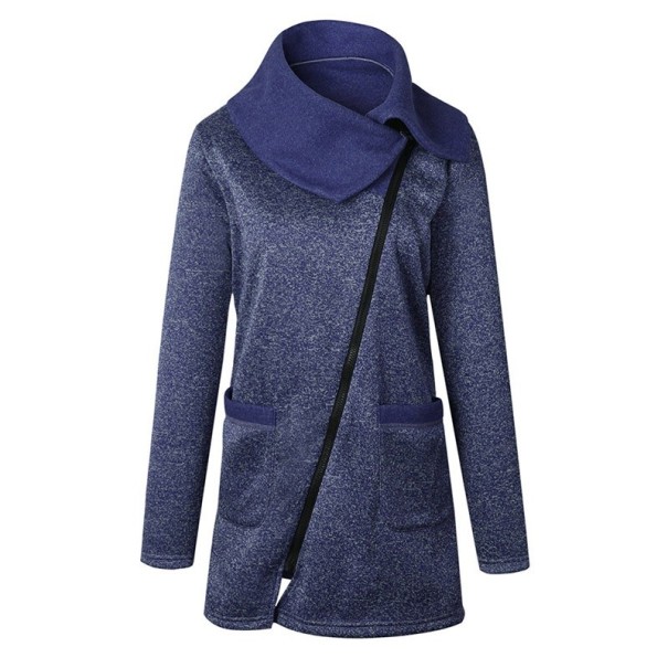 Manteau de mode pour femme avec col J1214 bleu XS