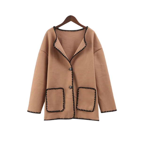 Manteau de printemps pour femmes avec boutons et bord noir marron M
