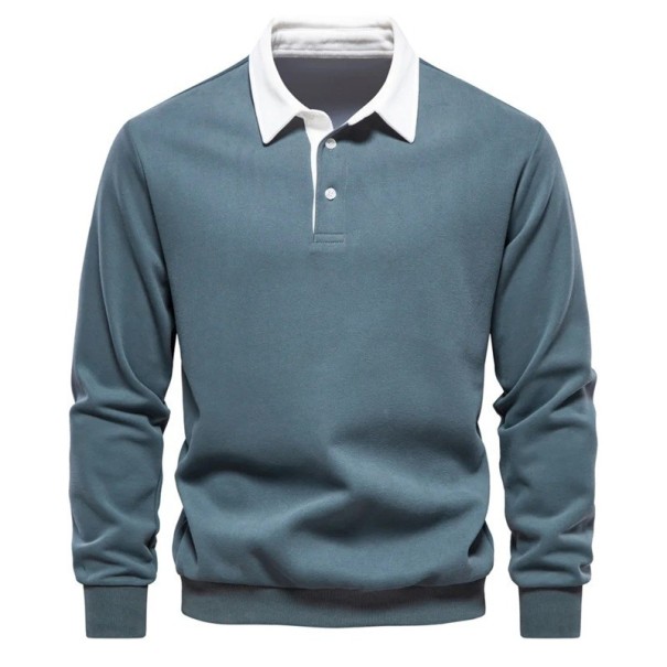 Manteau en coton pour homme avec col et fermeture partielle à boutons Polo uni à manches longues Modèle élégant et confortable pour tous les jours vert L