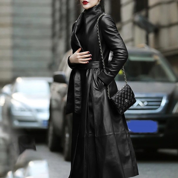 Manteau en cuir pour femme P1510 noir S